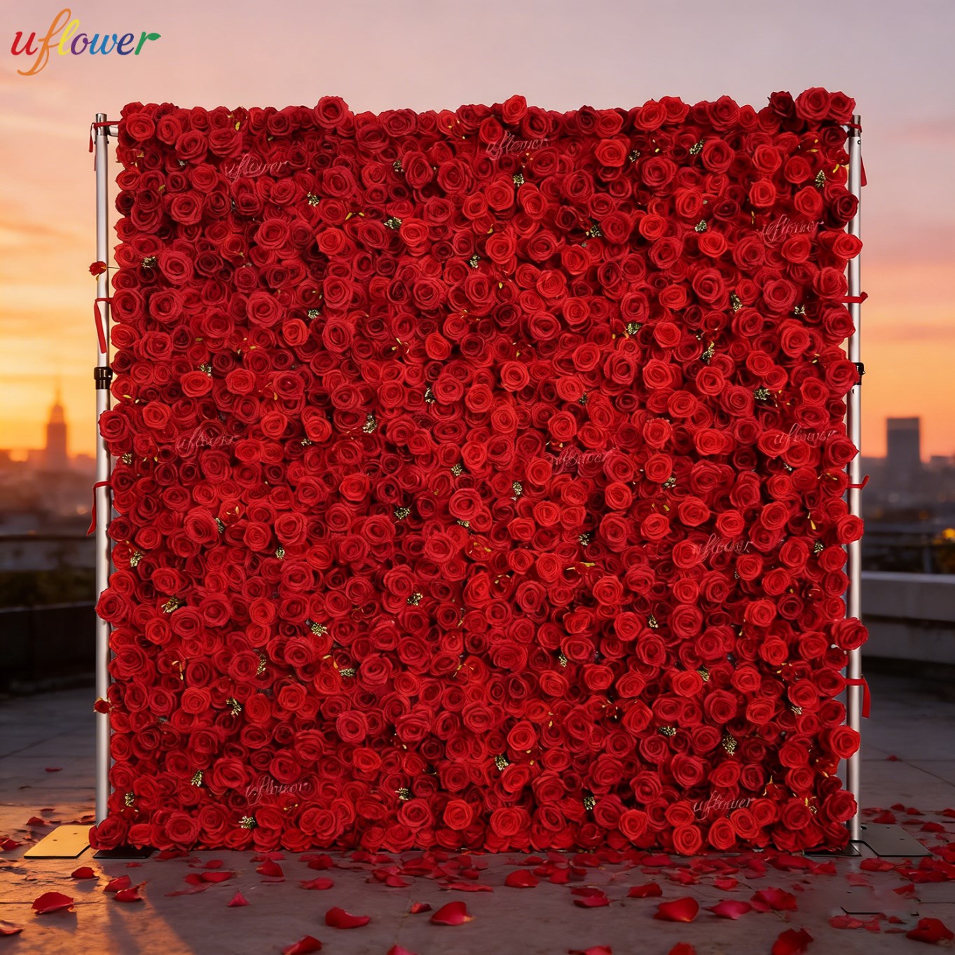 Flower Wall Panel - Uflower Kırmızı Gül Yapay Çiçek Duvarı