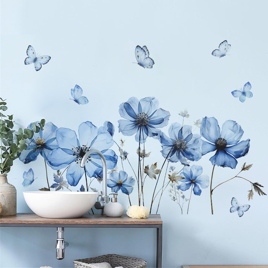 Flower Wall Panel - Taze Mavi Kelebek ve Çiçek Duvar
