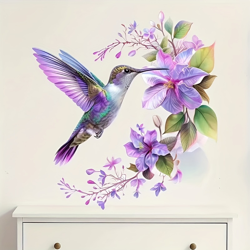 Flower Wall Panel - 1 Mor Çiçek ve Sinek Kuşu
