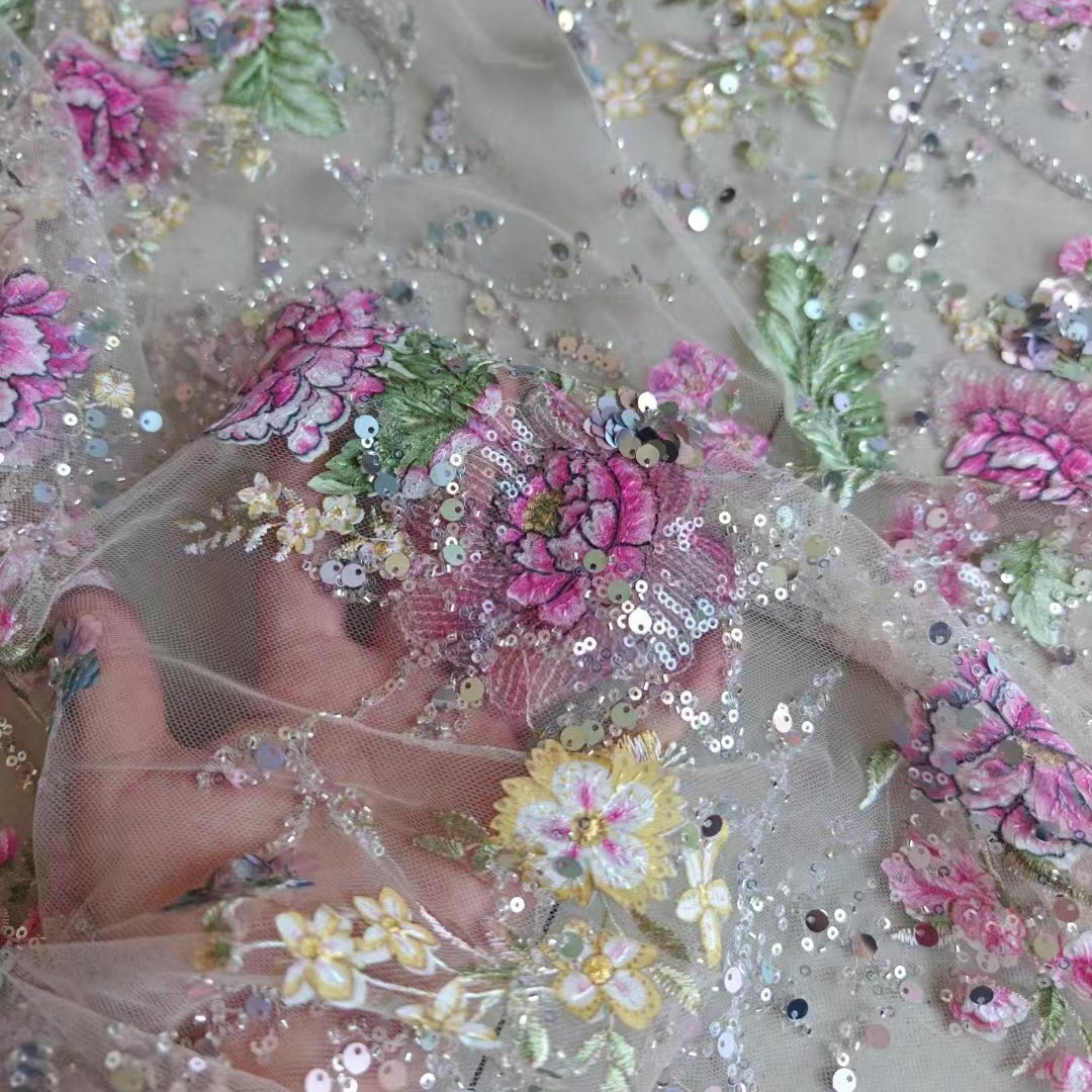 Glitter Tablecloth - 1M 120Cm Genişliğinde Lüks Boncuklu Dantel